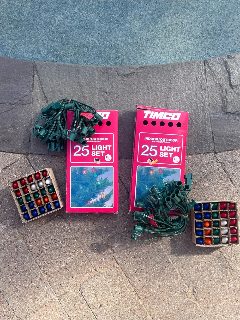 TIMCO Vintage Christmas Lights Retro Bulbs New 2 Sets Red Green Orange White Blu